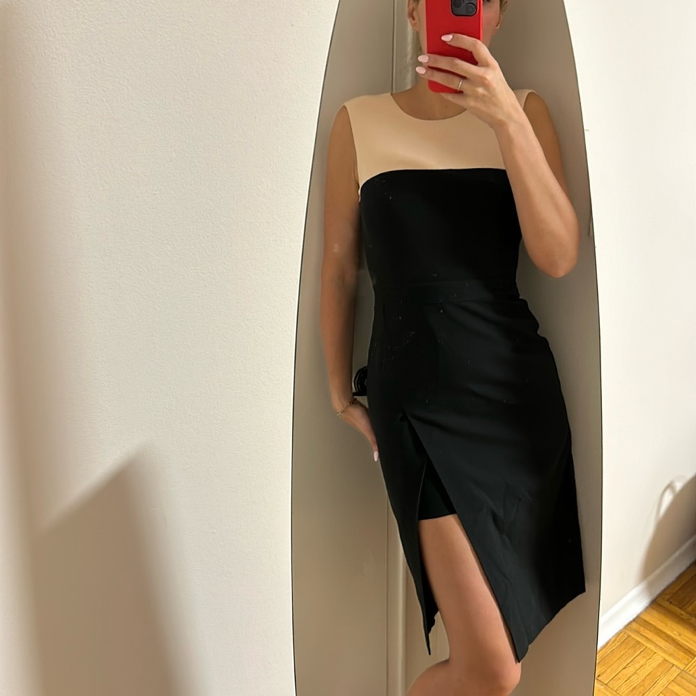 Black and beige fitted bcbg dress w slip